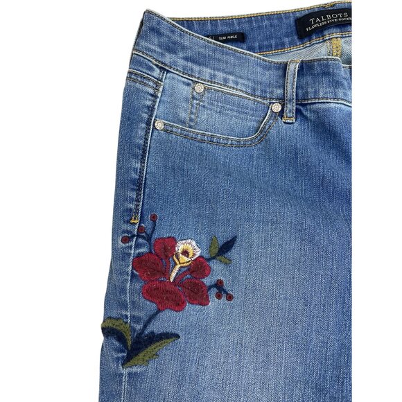 Talbots Women's Blue Medium Wash Embroidered Mid-Rise Jeans Sz 6 - New - Picture 5 of 12